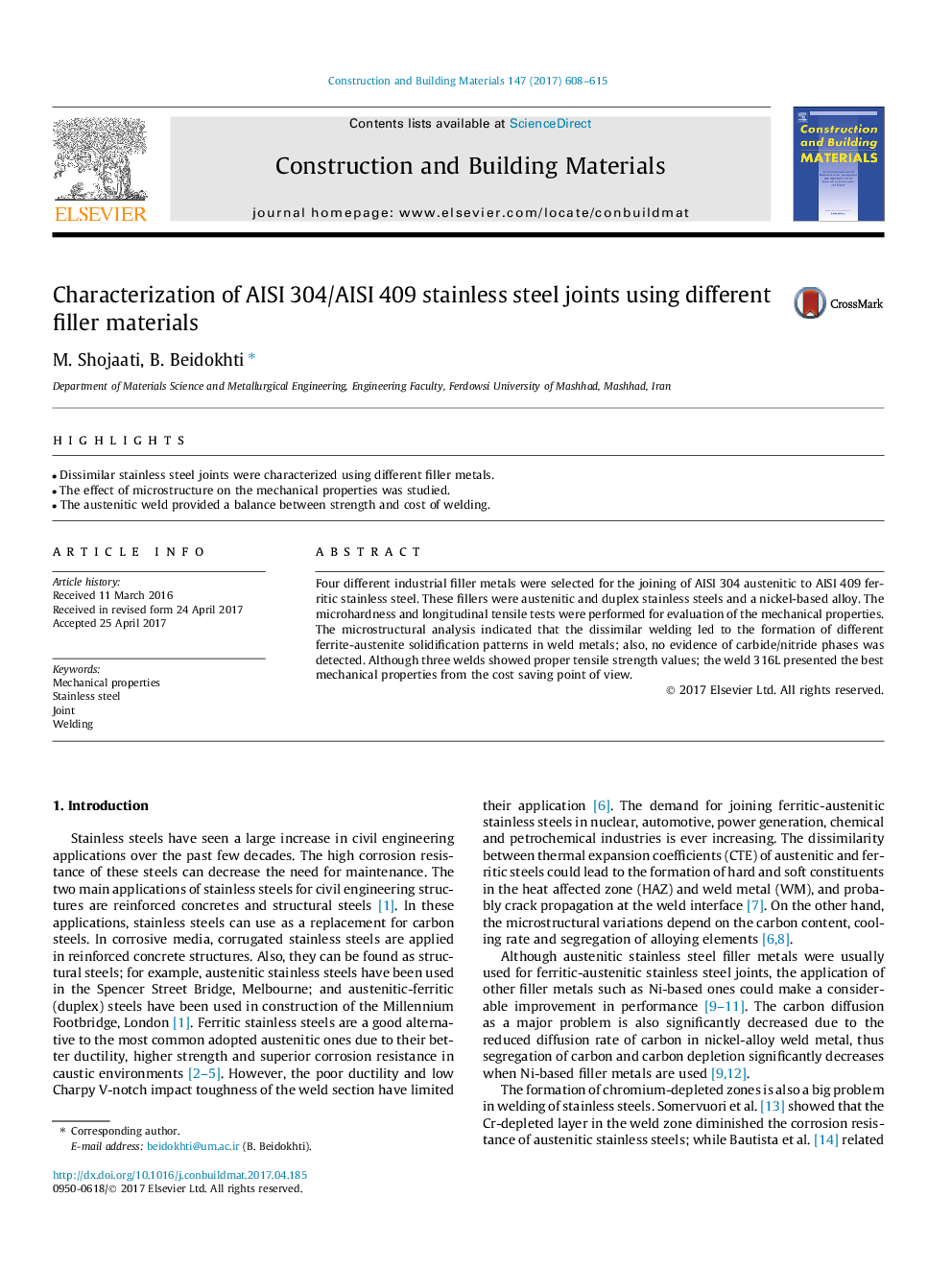 Characterization of AISI 304/AISI 409 stainless steel joints using different filler materials