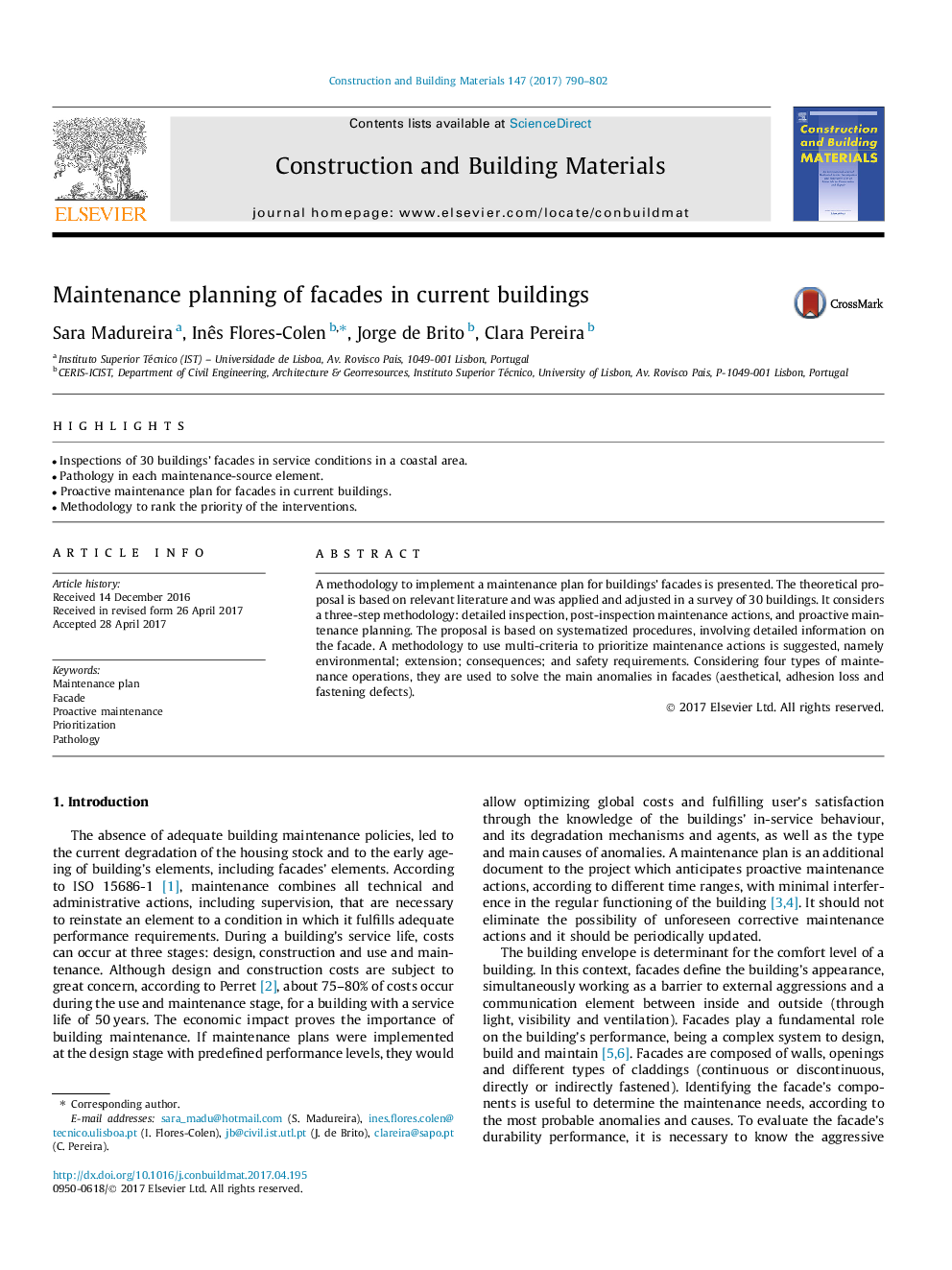 Maintenance planning of facades in current buildings