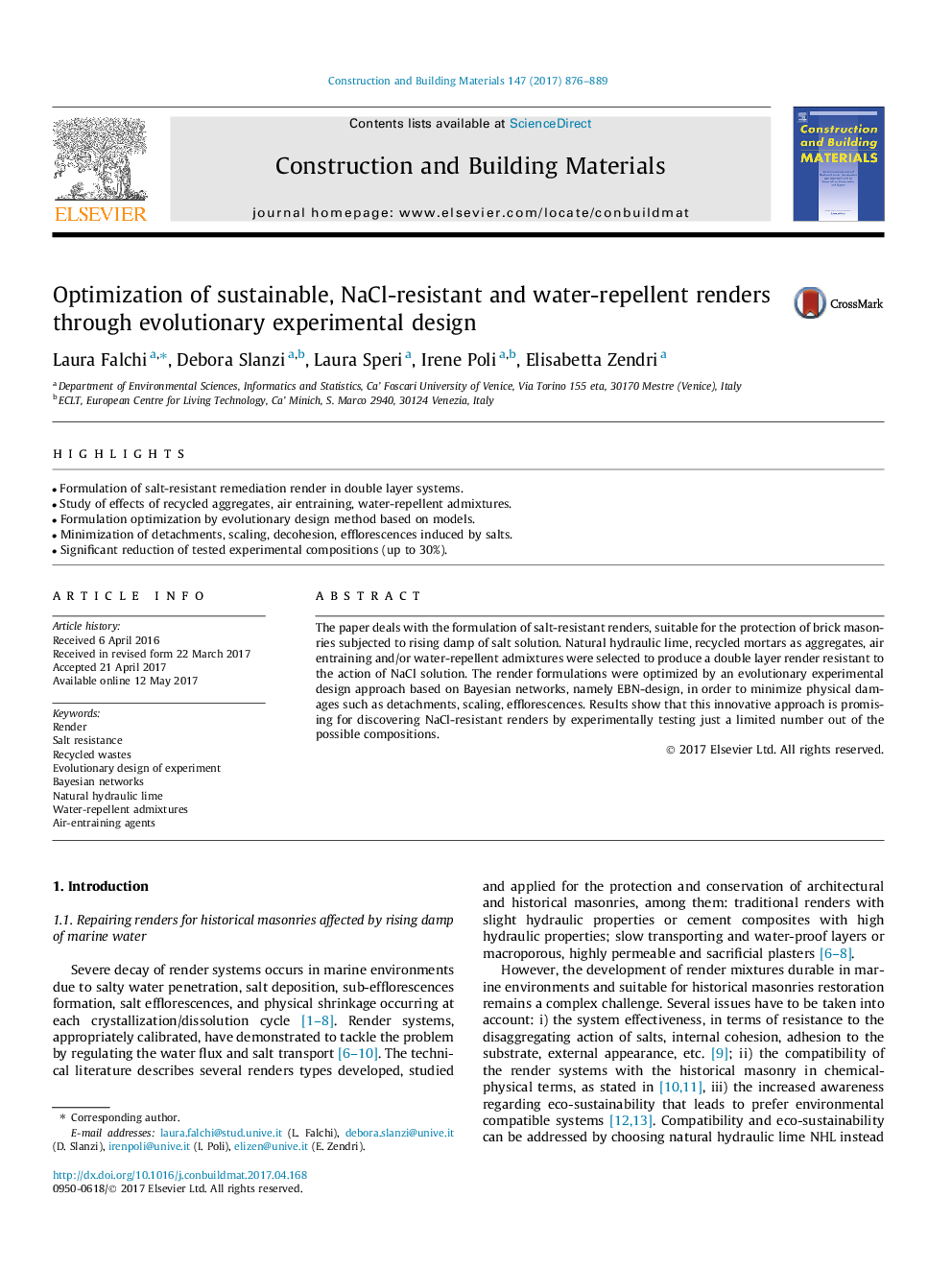 Optimization of sustainable, NaCl-resistant and water-repellent renders through evolutionary experimental design