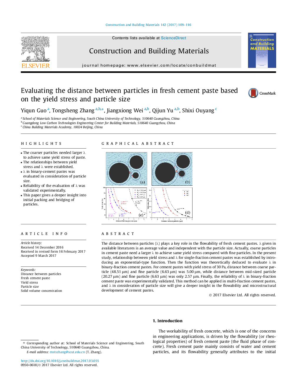 Evaluating the distance between particles in fresh cement paste based on the yield stress and particle size