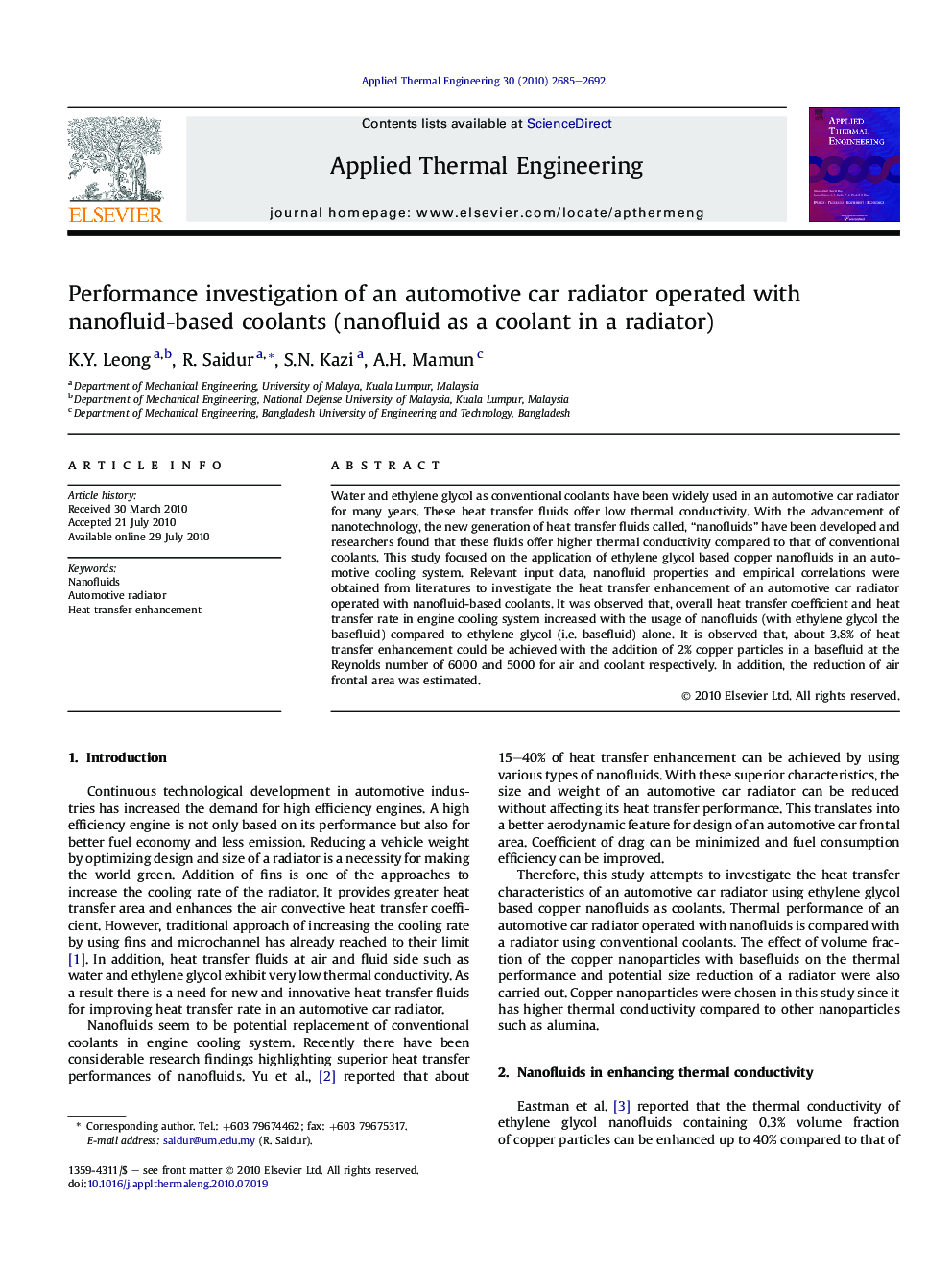 Performance investigation of an automotive car radiator operated with nanofluid-based coolants (nanofluid as a coolant in a radiator)