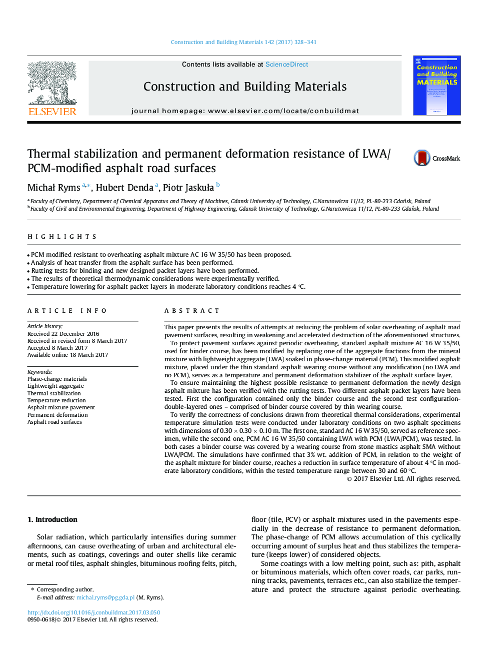 Thermal stabilization and permanent deformation resistance of LWA/PCM-modified asphalt road surfaces