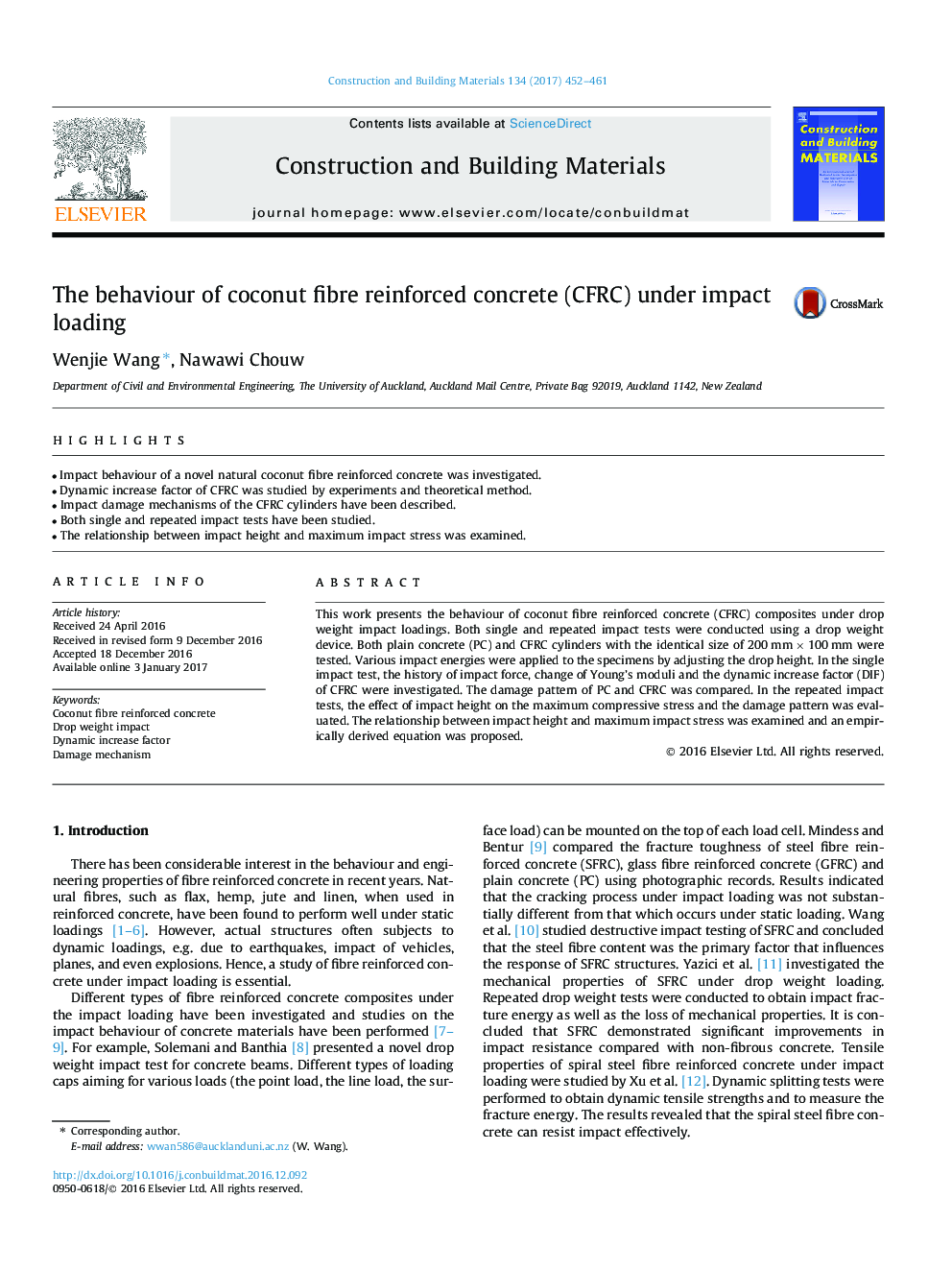 The behaviour of coconut fibre reinforced concrete (CFRC) under impact loading