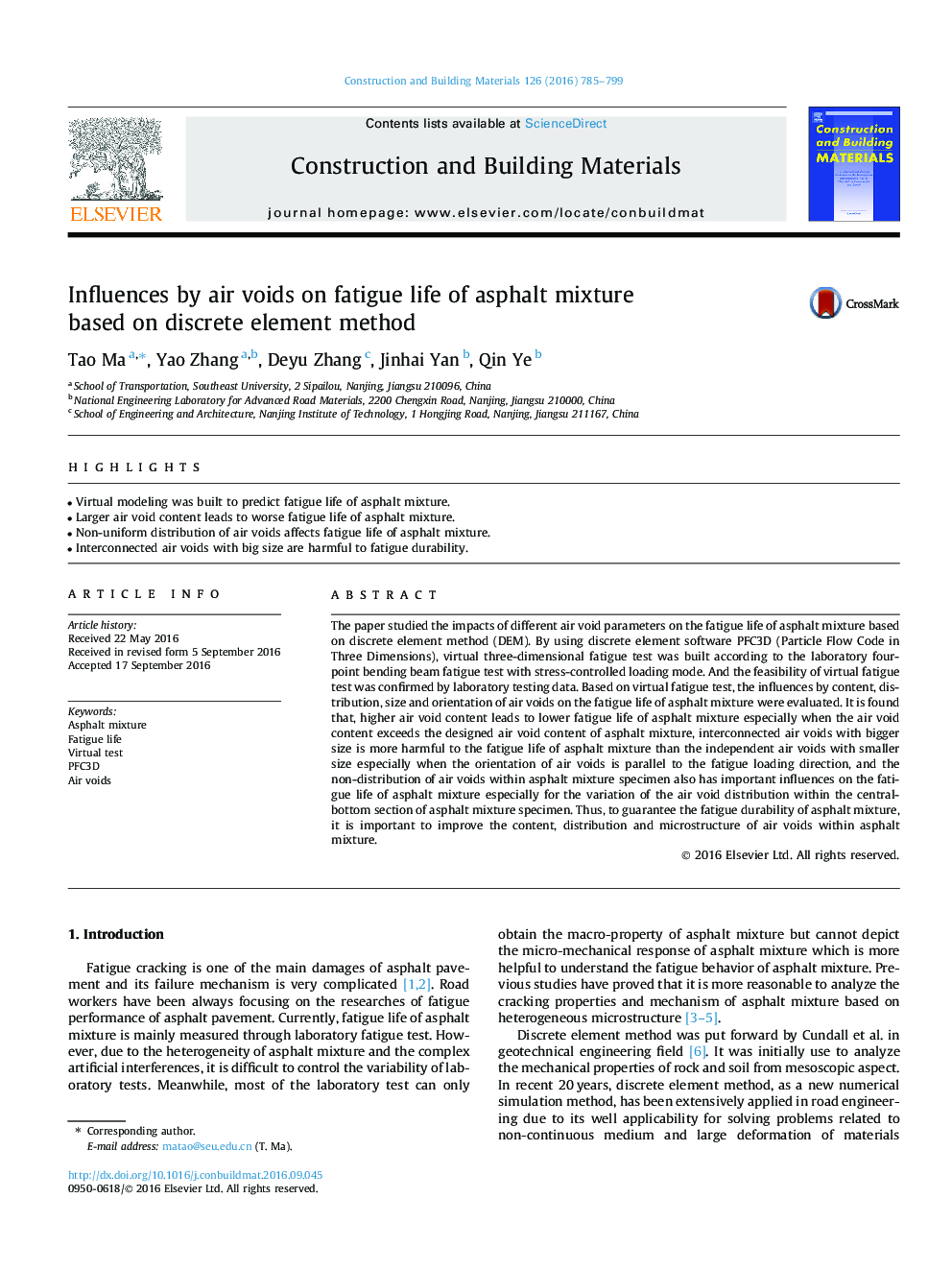 Influences by air voids on fatigue life of asphalt mixture based on discrete element method