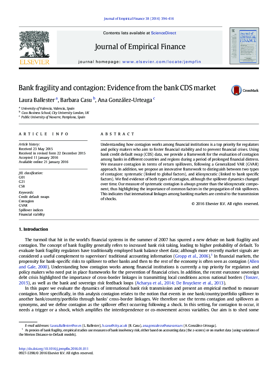 Bank fragility and contagion: Evidence from the bank CDS market