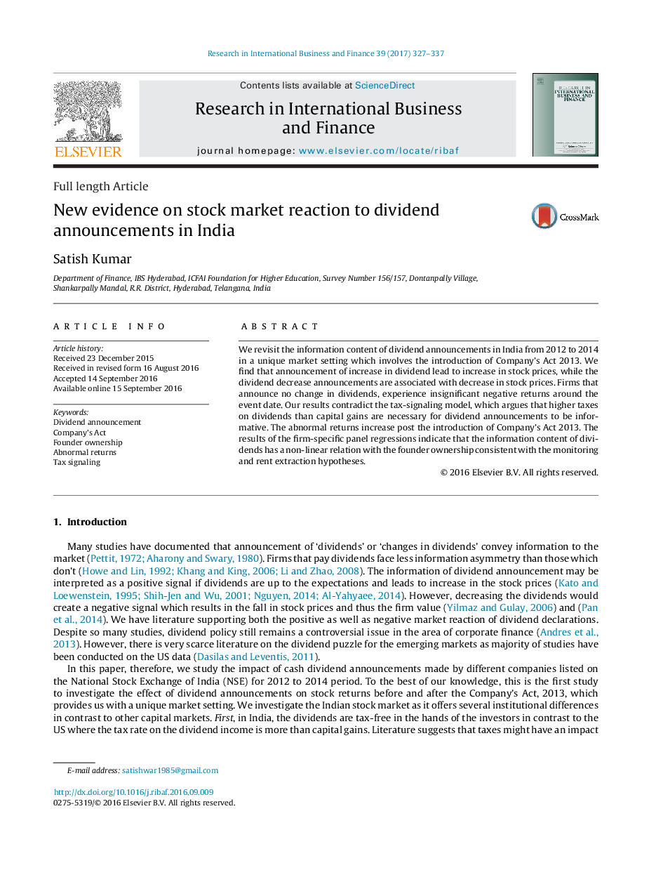 New evidence on stock market reaction to dividend announcements in India