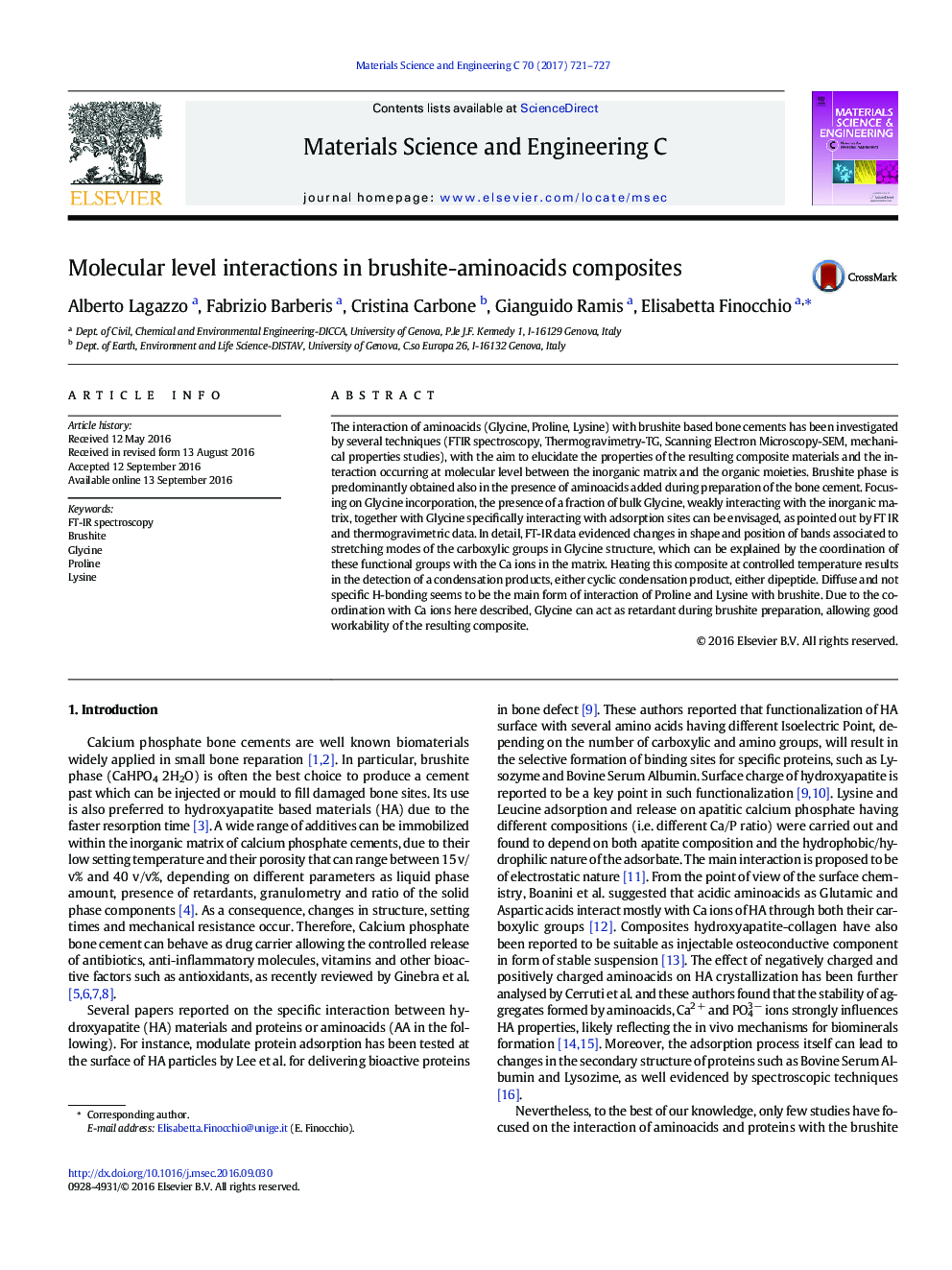 Molecular level interactions in brushite-aminoacids composites