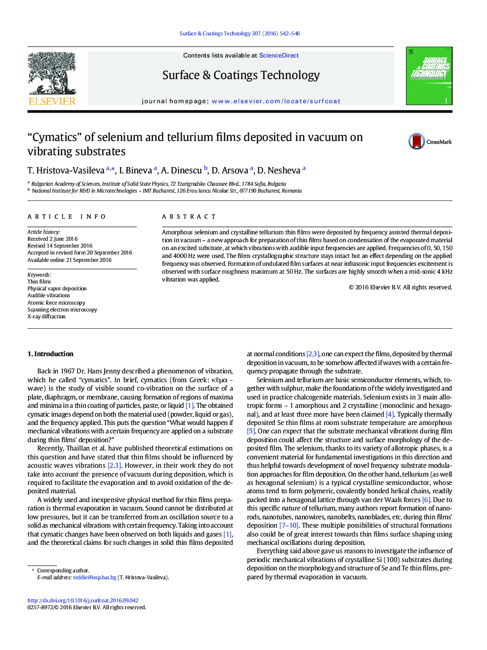 “Cymatics” of selenium and tellurium films deposited in vacuum on vibrating substrates