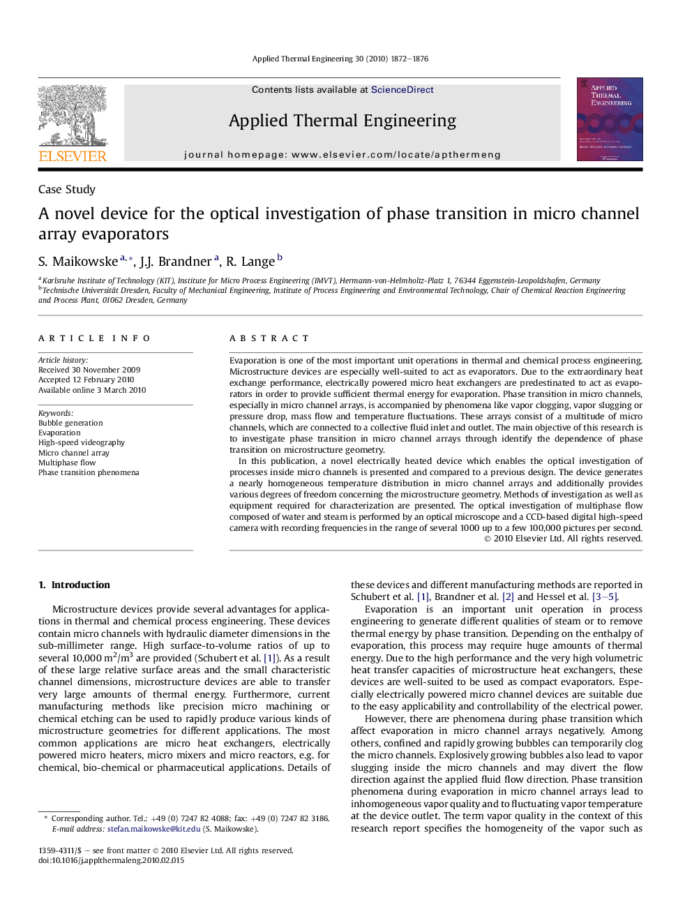 A novel device for the optical investigation of phase transition in micro channel array evaporators