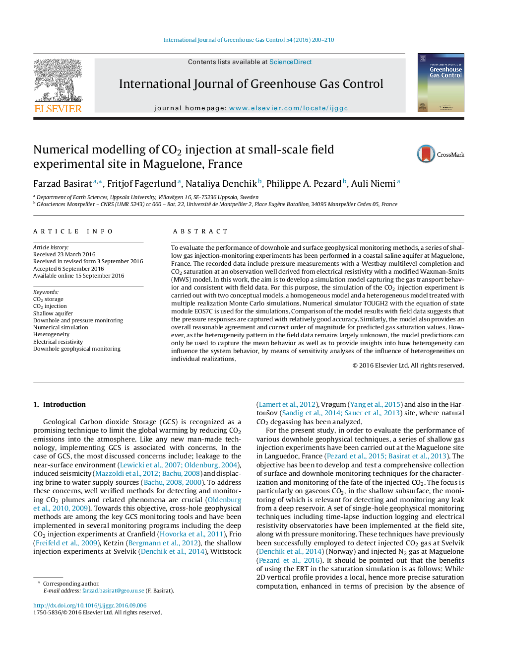 Numerical modelling of CO2 injection at small-scale field experimental site in Maguelone, France