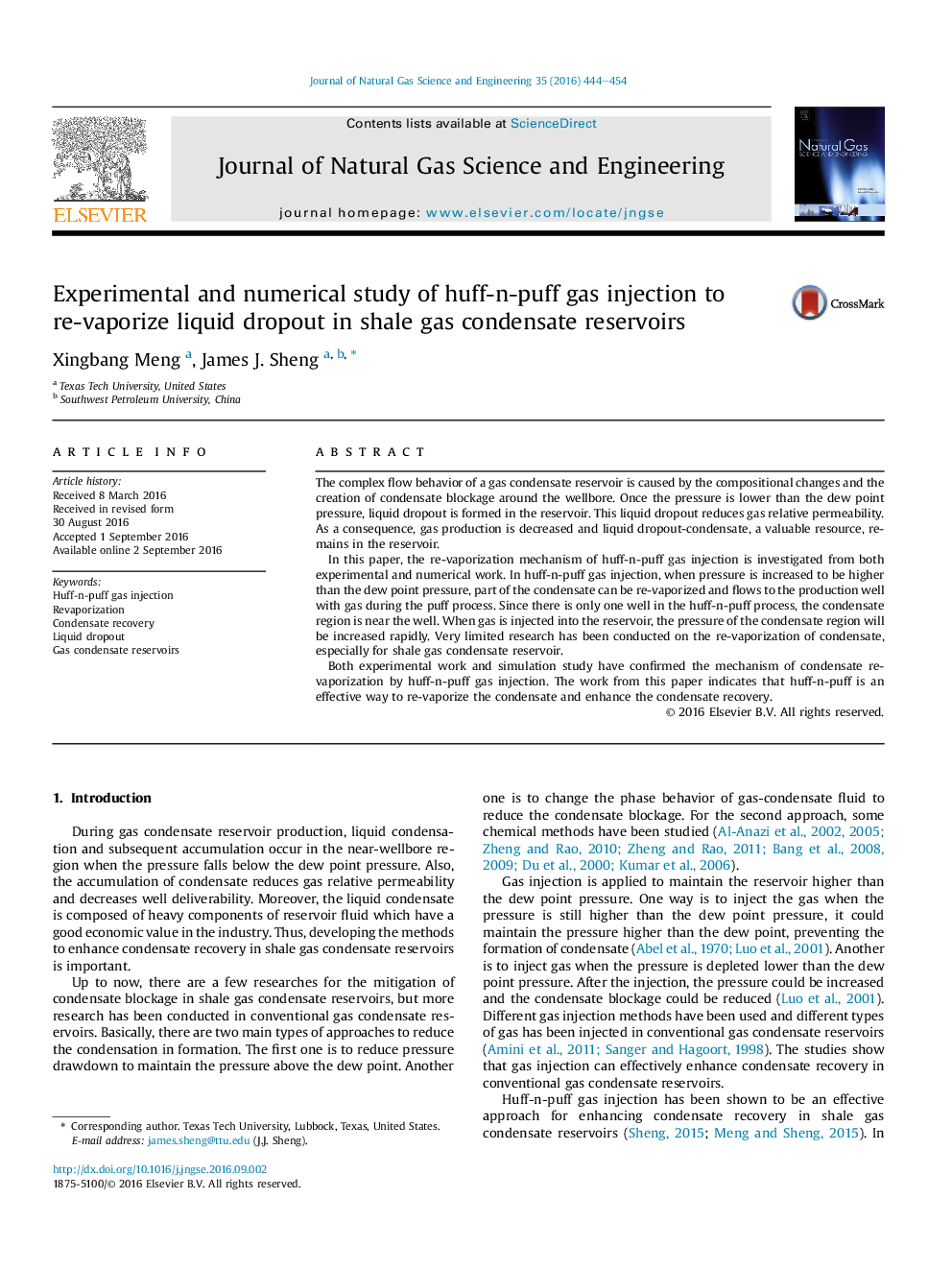 Experimental and numerical study of huff-n-puff gas injection to re-vaporize liquid dropout in shale gas condensate reservoirs