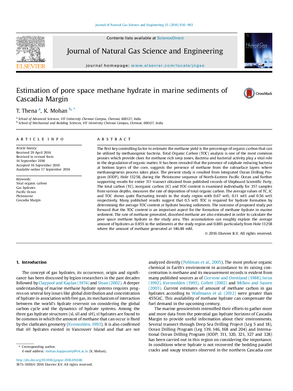 Estimation of pore space methane hydrate in marine sediments of Cascadia Margin