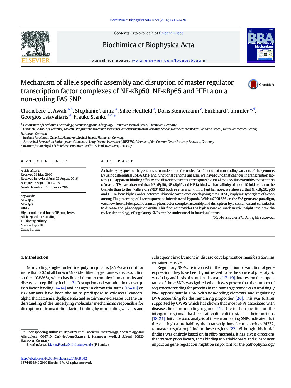 Mechanism of allele specific assembly and disruption of master regulator transcription factor complexes of NF-KBp50, NF-KBp65 and HIF1a on a non-coding FAS SNP