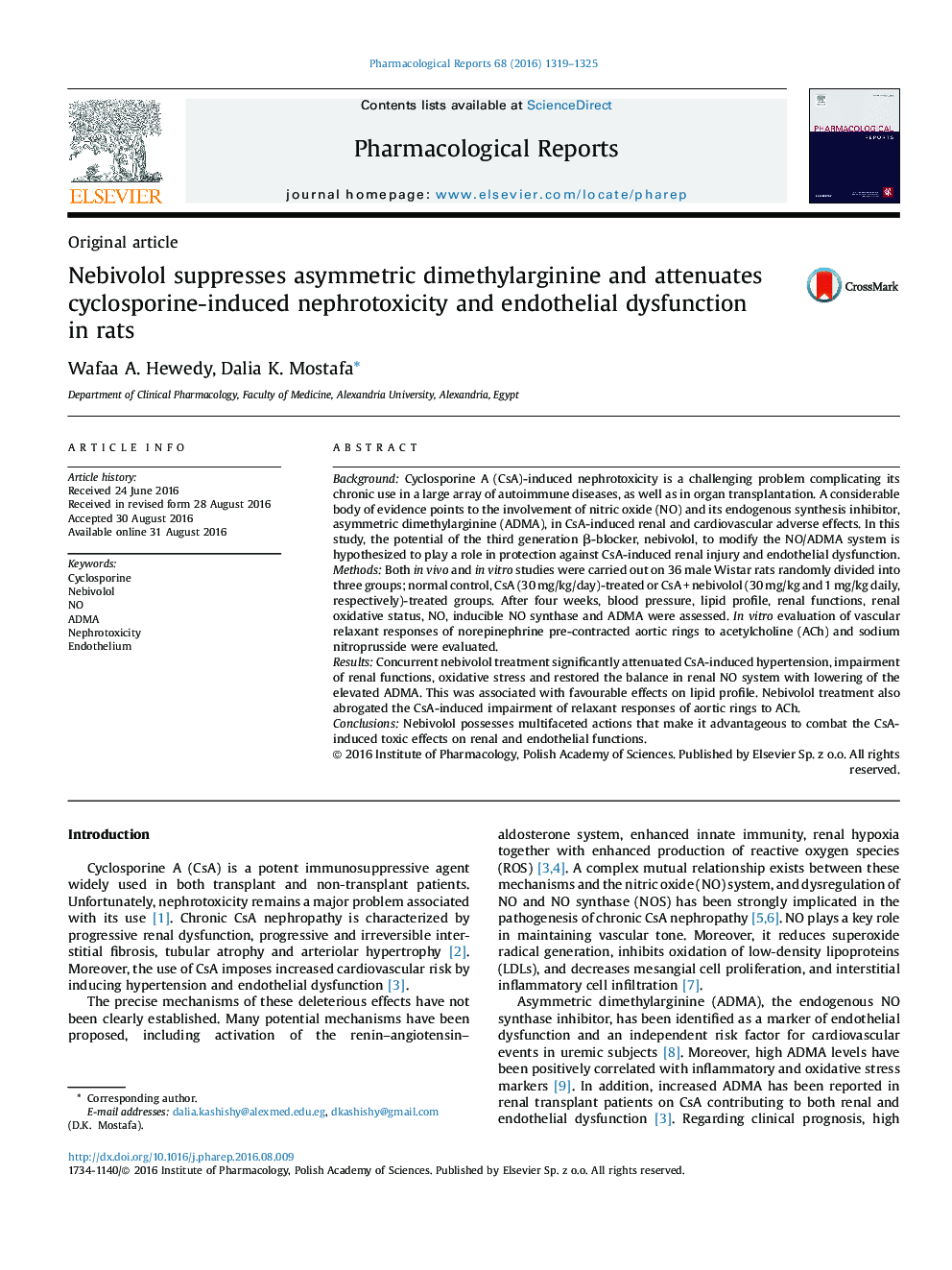 Nebivolol suppresses asymmetric dimethylarginine and attenuates cyclosporine-induced nephrotoxicity and endothelial dysfunction in rats