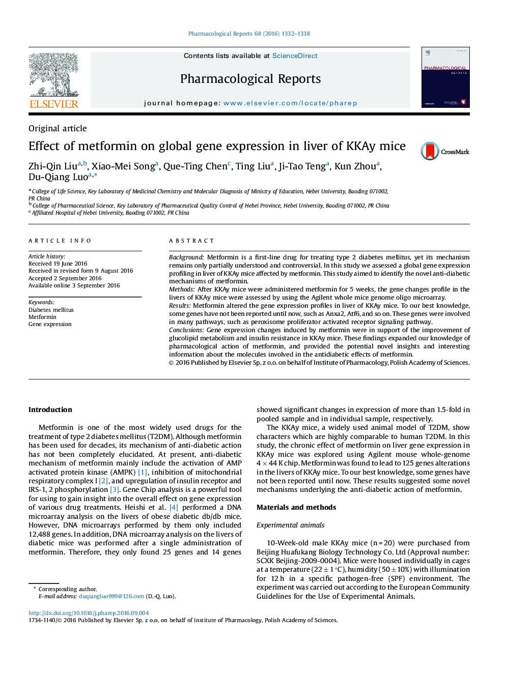 Effect of metformin on global gene expression in liver of KKAy mice