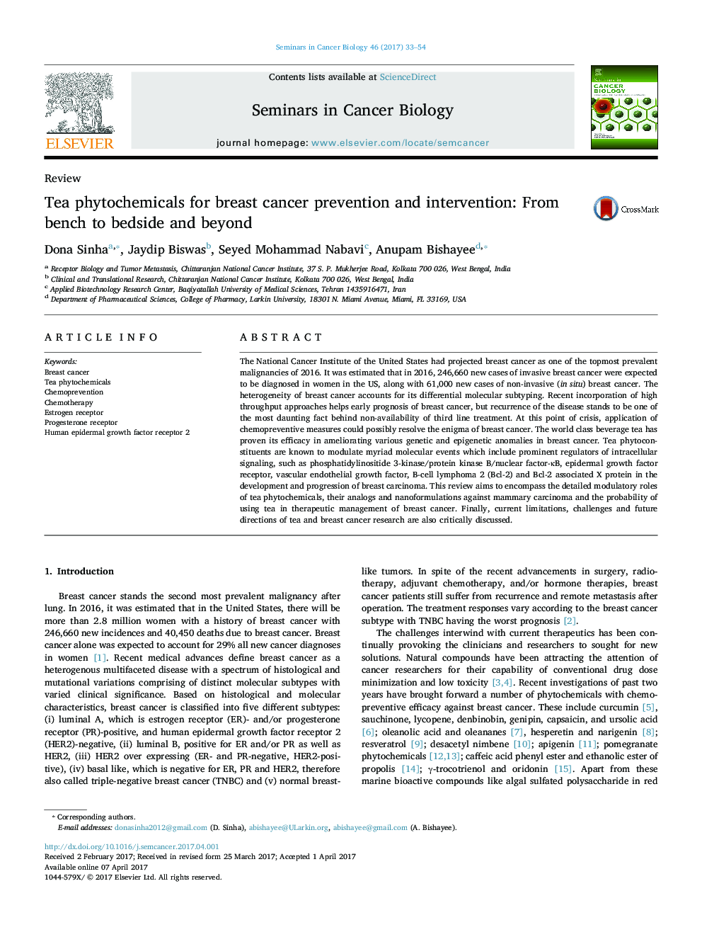 Tea phytochemicals for breast cancer prevention and intervention: From bench to bedside and beyond