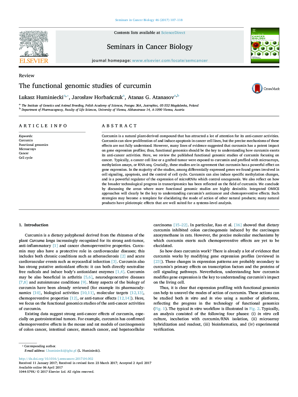 The functional genomic studies of curcumin