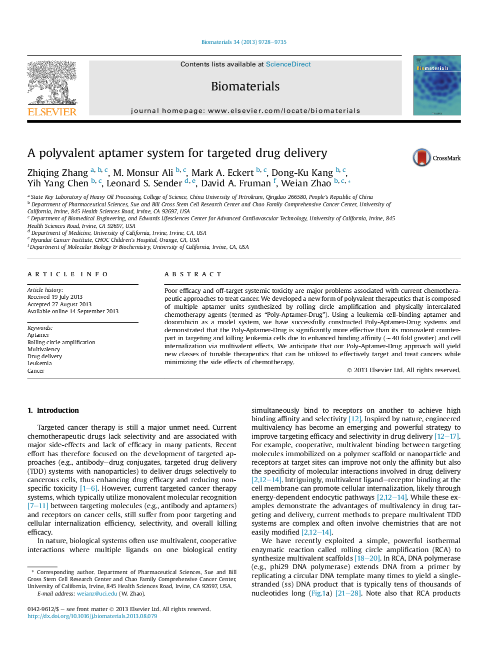 A polyvalent aptamer system for targeted drug delivery