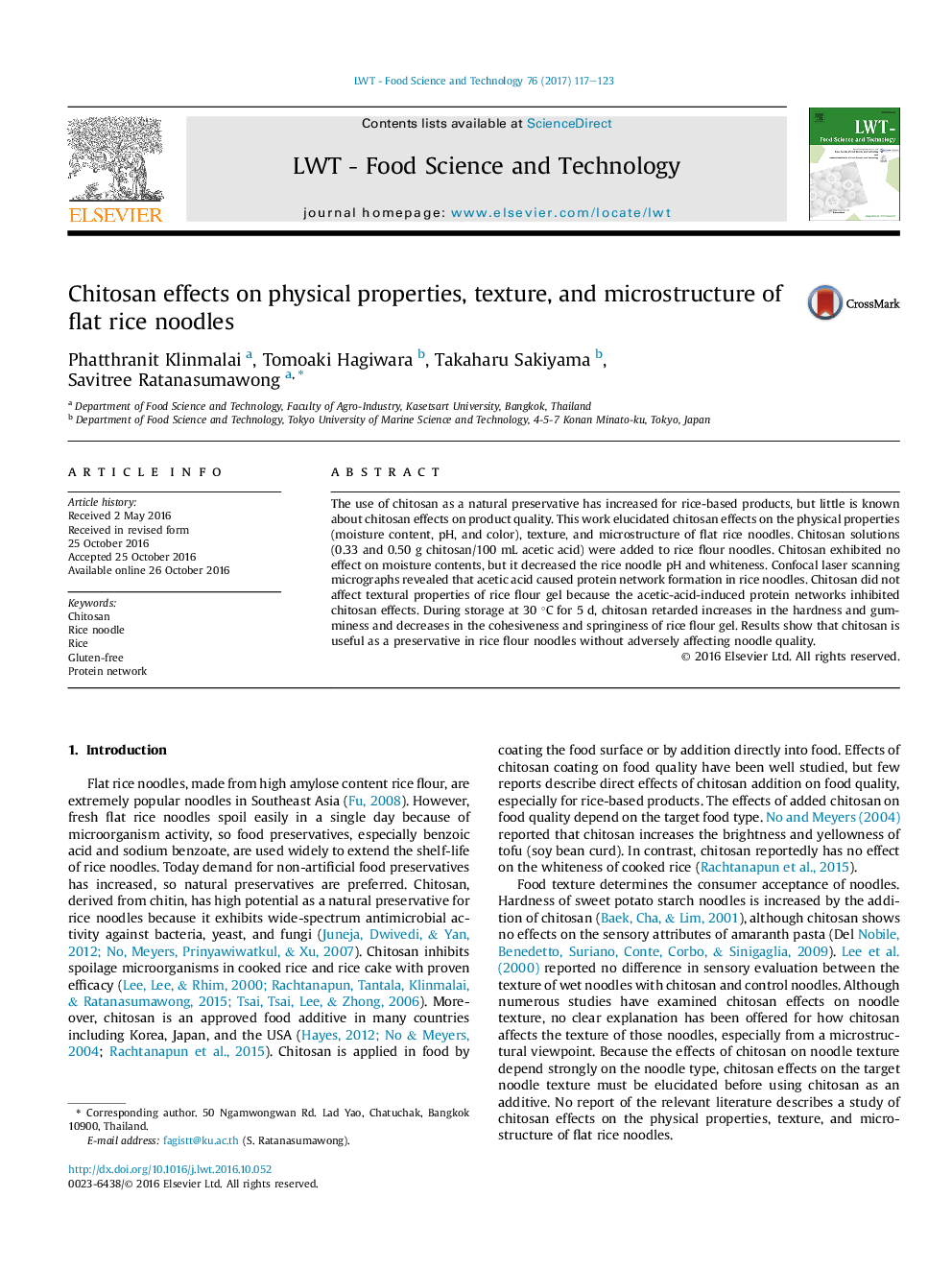 Chitosan effects on physical properties, texture, and microstructure of flat rice noodles