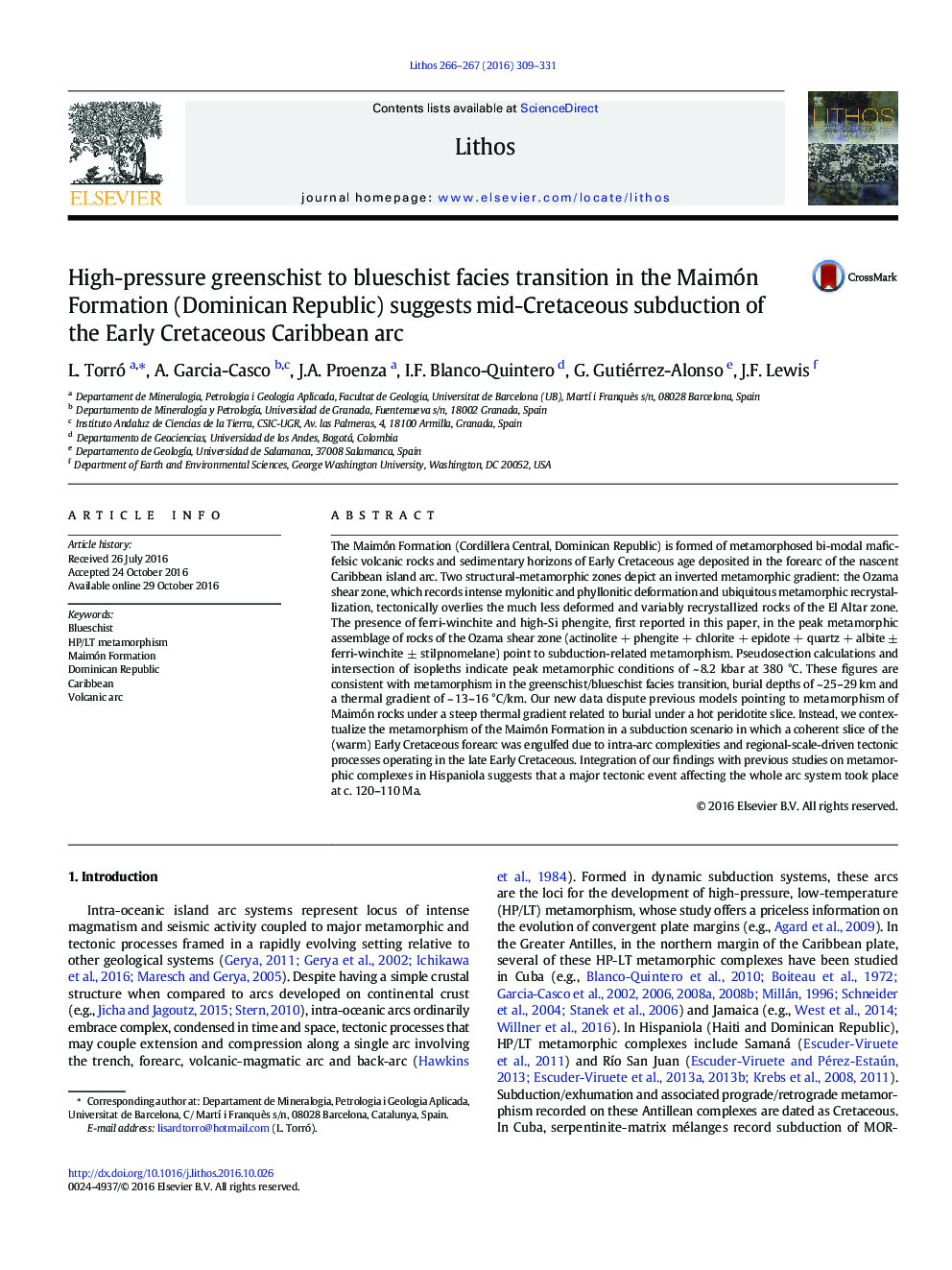 High-pressure greenschist to blueschist facies transition in the Maimón Formation (Dominican Republic) suggests mid-Cretaceous subduction of the Early Cretaceous Caribbean arc