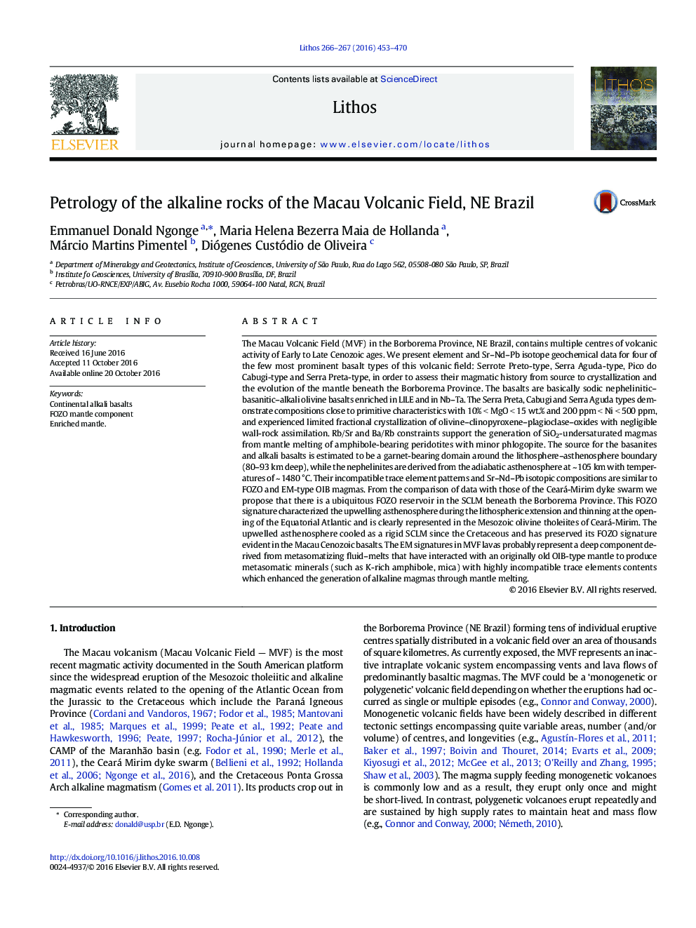 Petrology of the alkaline rocks of the Macau Volcanic Field, NE Brazil