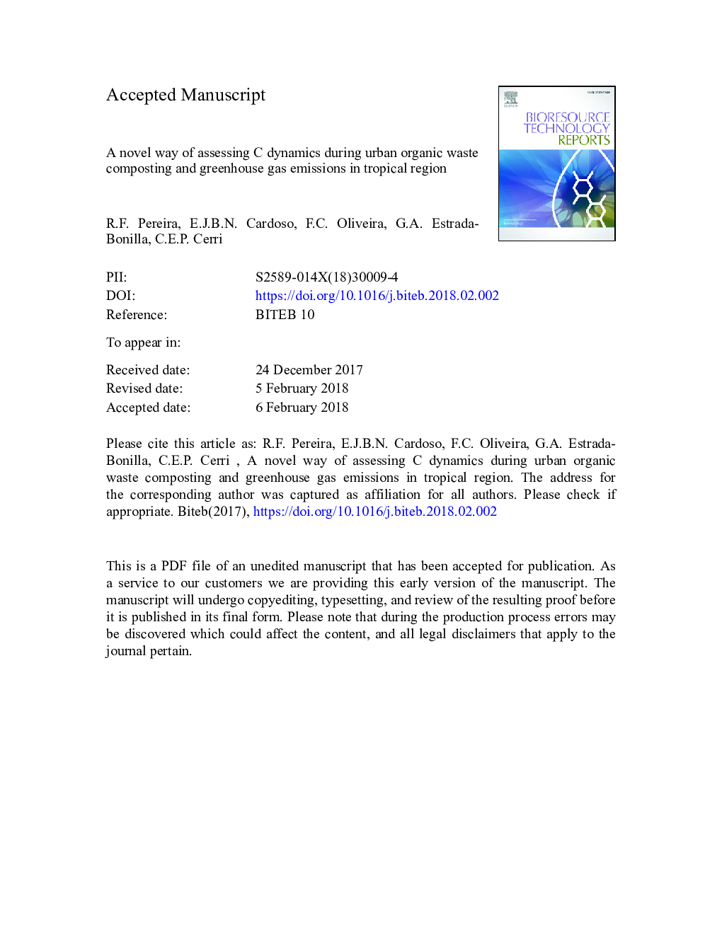 A novel way of assessing C dynamics during urban organic waste composting and greenhouse gas emissions in tropical region