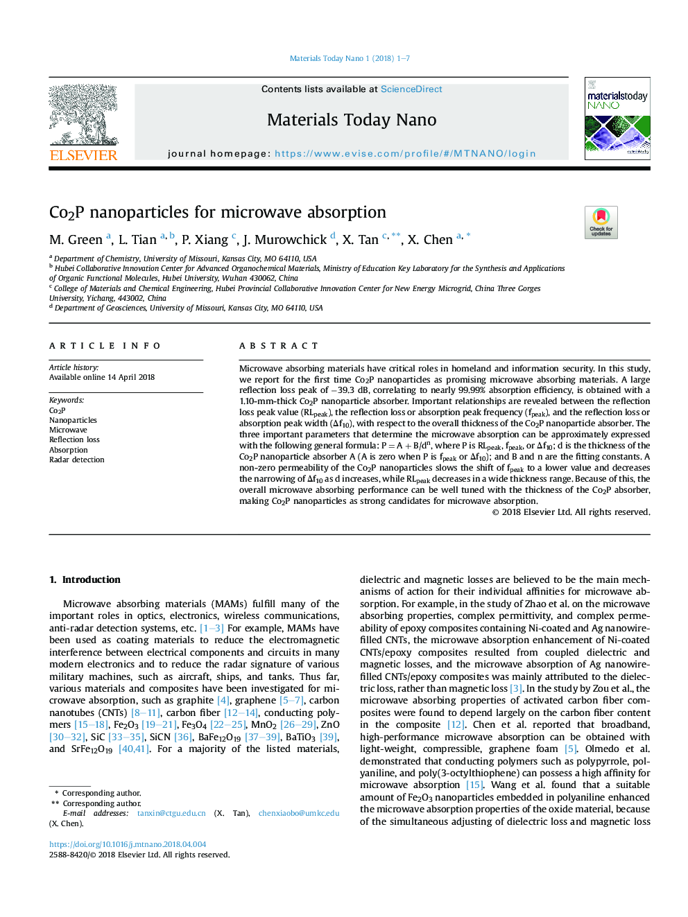 Co2P nanoparticles for microwave absorption