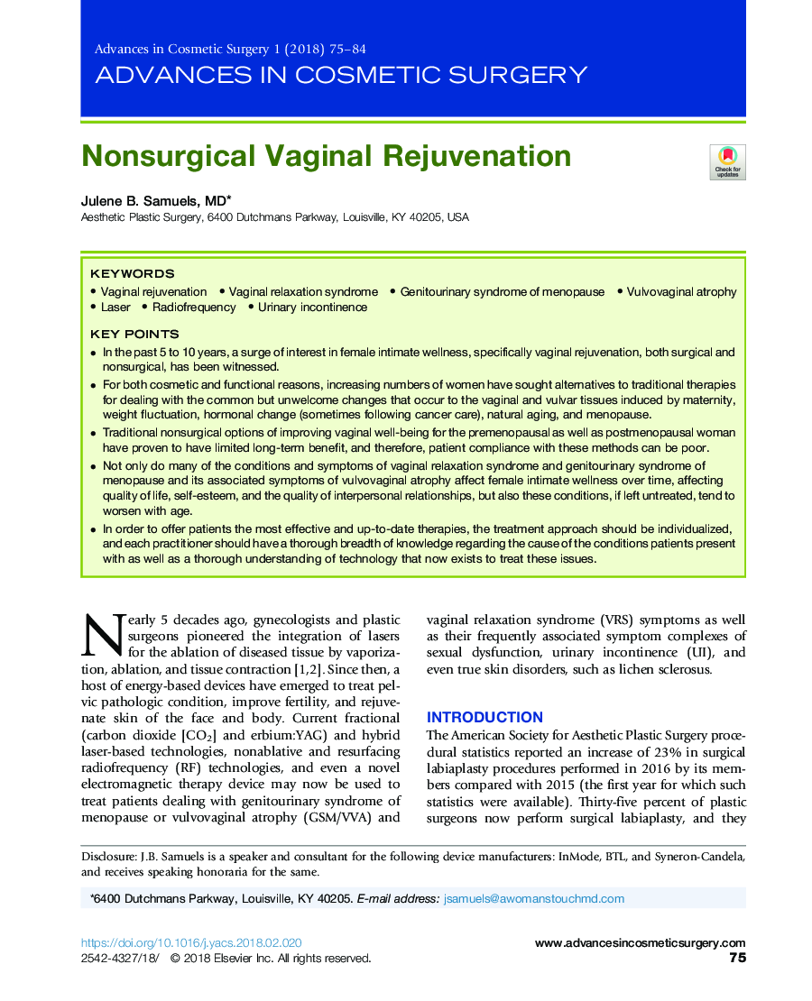 Nonsurgical Vaginal Rejuvenation