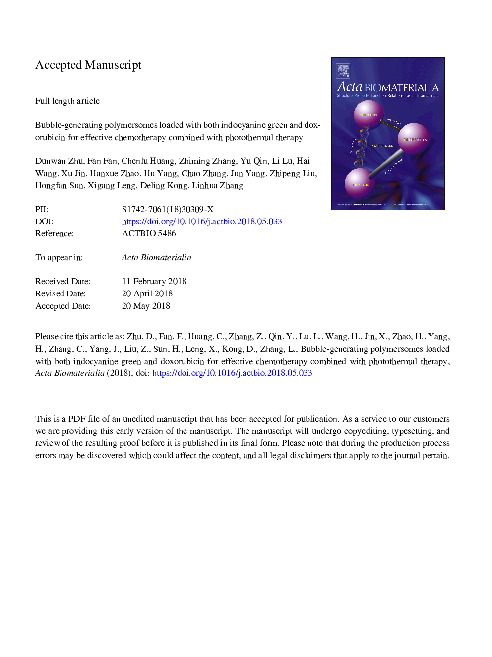 پلیمرزوم حبابی تولید شده با هر دو سبز اندوسیانین و دوکسوروبیسین برای شیمیدرمانی موثر همراه با درمان فوتوترمال 