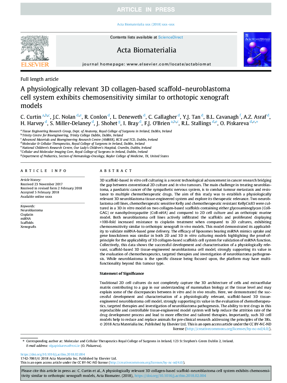 A physiologically relevant 3D collagen-based scaffold-neuroblastoma cell system exhibits chemosensitivity similar to orthotopic xenograft models