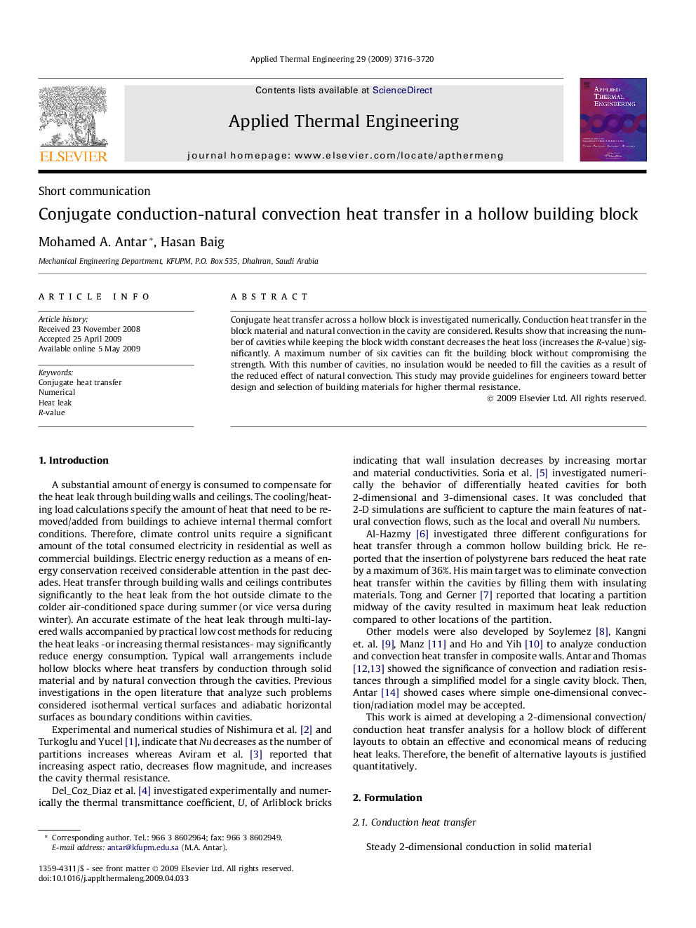 Conjugate conduction-natural convection heat transfer in a hollow building block