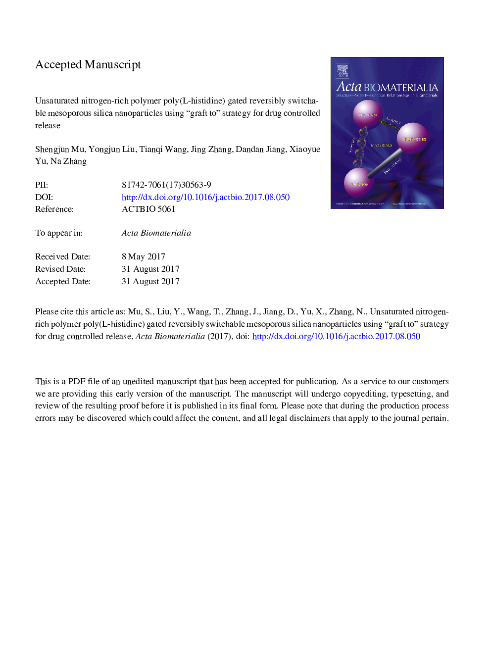 پلی متیل نیتروژن غنی از اشباع نیتروژن (ال-هیستیدین) دارای نانوذرات سیلیکای مزوزوپور قابل بازگشت است که با استفاده از پیوند چربی استراتژی برای کنترل مواد مخدر 