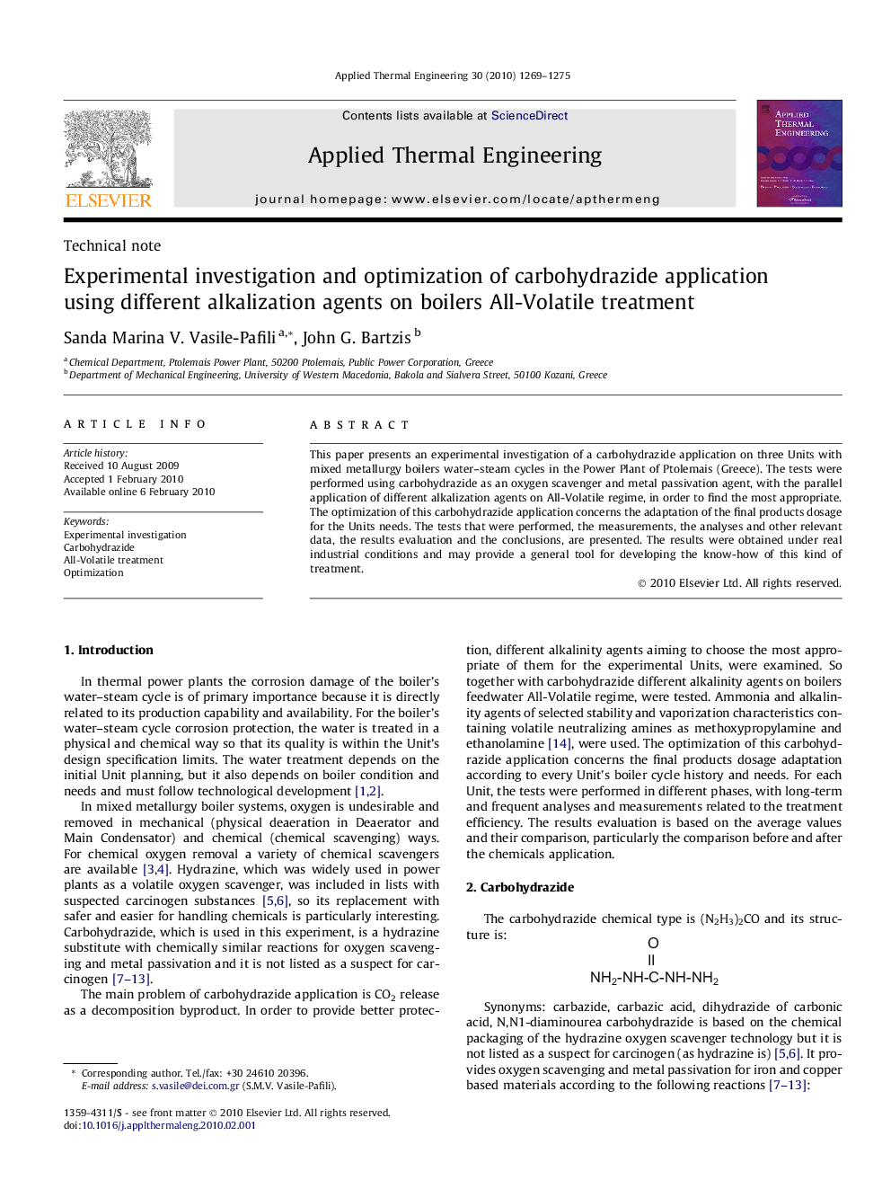 Experimental investigation and optimization of carbohydrazide application using different alkalization agents on boilers All-Volatile treatment