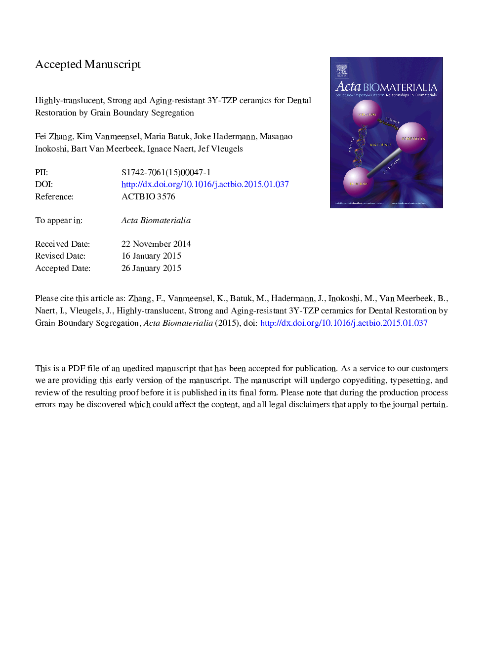 Highly-translucent, strong and aging-resistant 3Y-TZP ceramics for dental restoration by grain boundary segregation