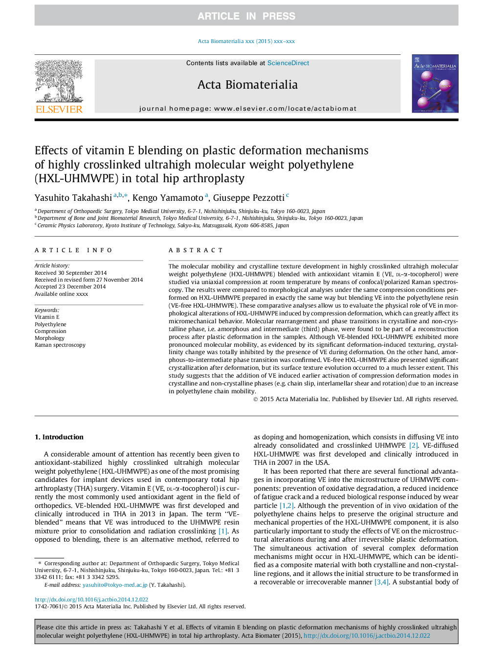 Effects of vitamin E blending on plastic deformation mechanisms of highly crosslinked ultrahigh molecular weight polyethylene (HXL-UHMWPE) in total hip arthroplasty