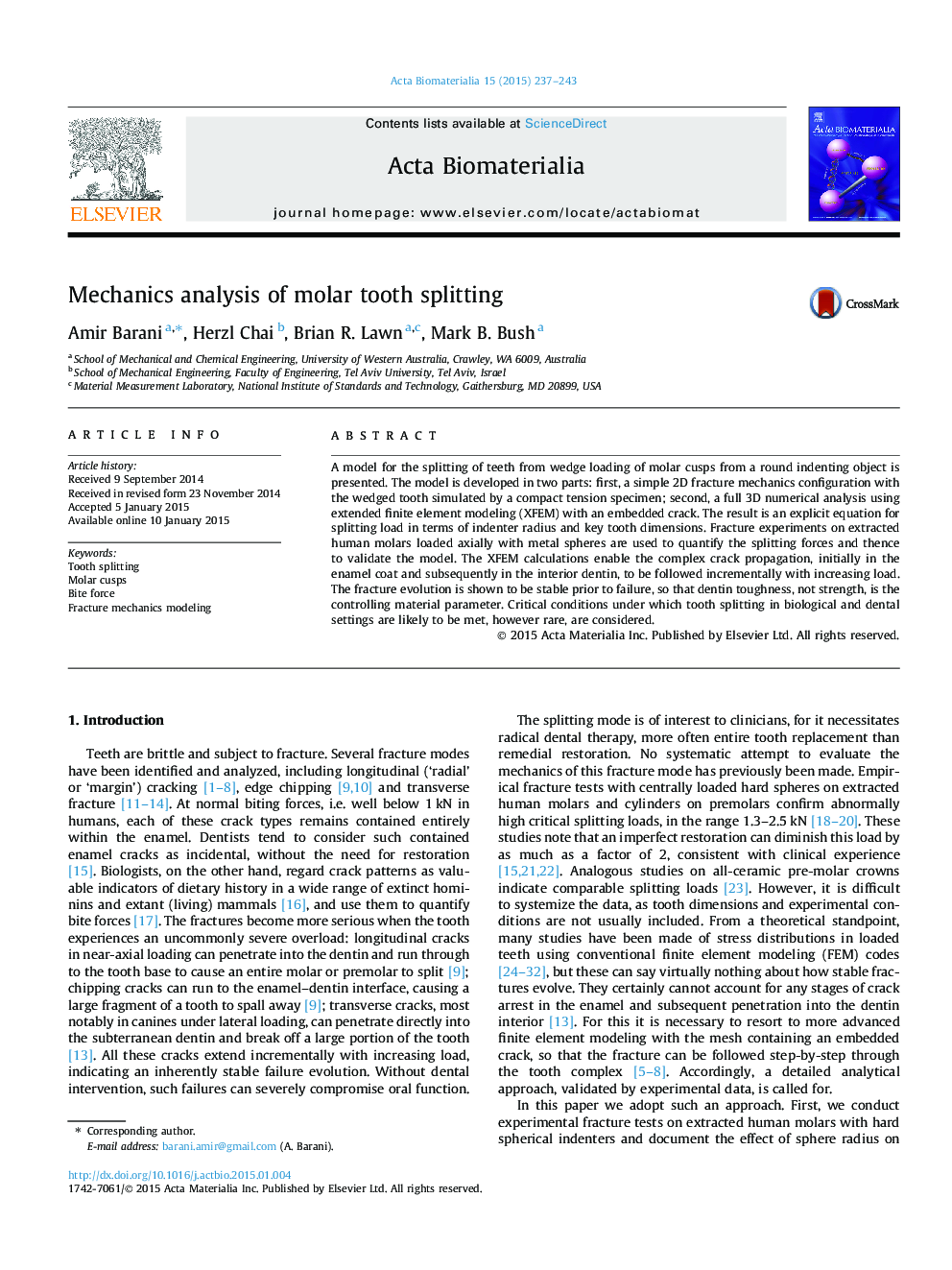 Mechanics analysis of molar tooth splitting