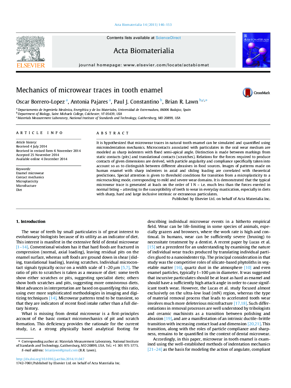 Mechanics of microwear traces in tooth enamel