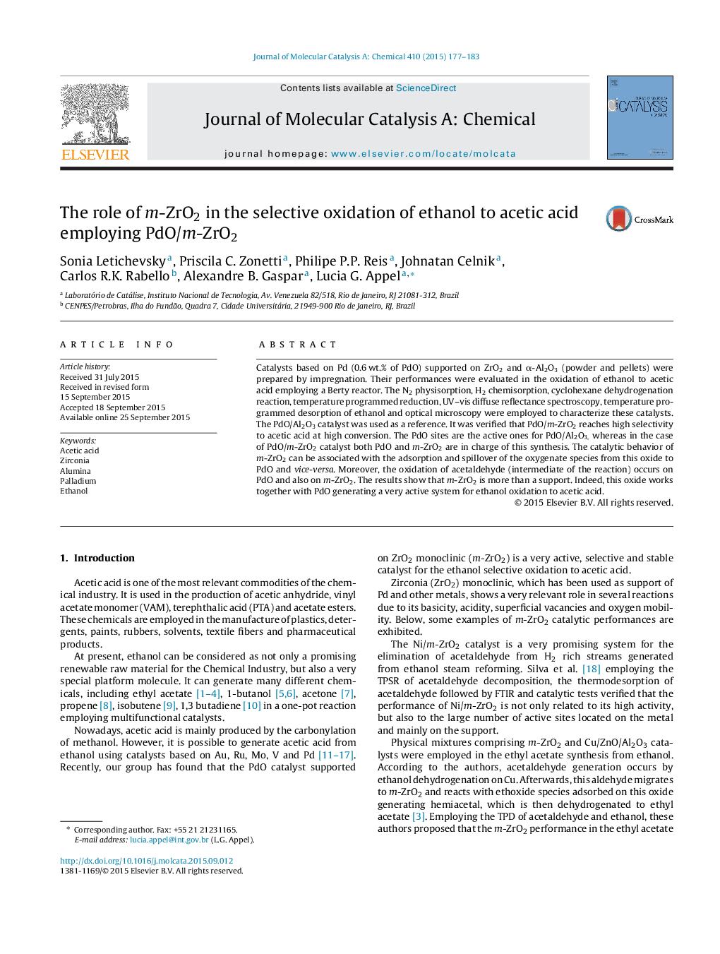 The role of m-ZrO2 in the selective oxidation of ethanol to acetic acid employing PdO/m-ZrO2