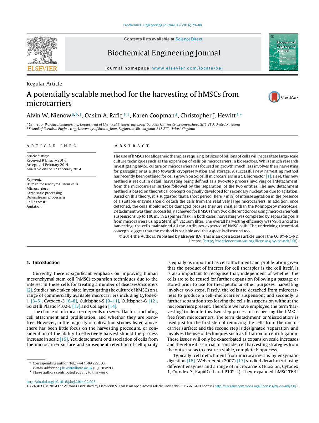 A potentially scalable method for the harvesting of hMSCs from microcarriers