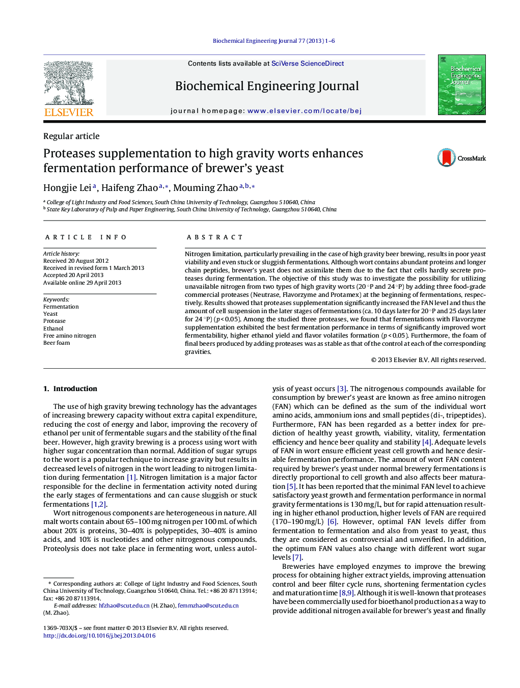 Proteases supplementation to high gravity worts enhances fermentation performance of brewer's yeast