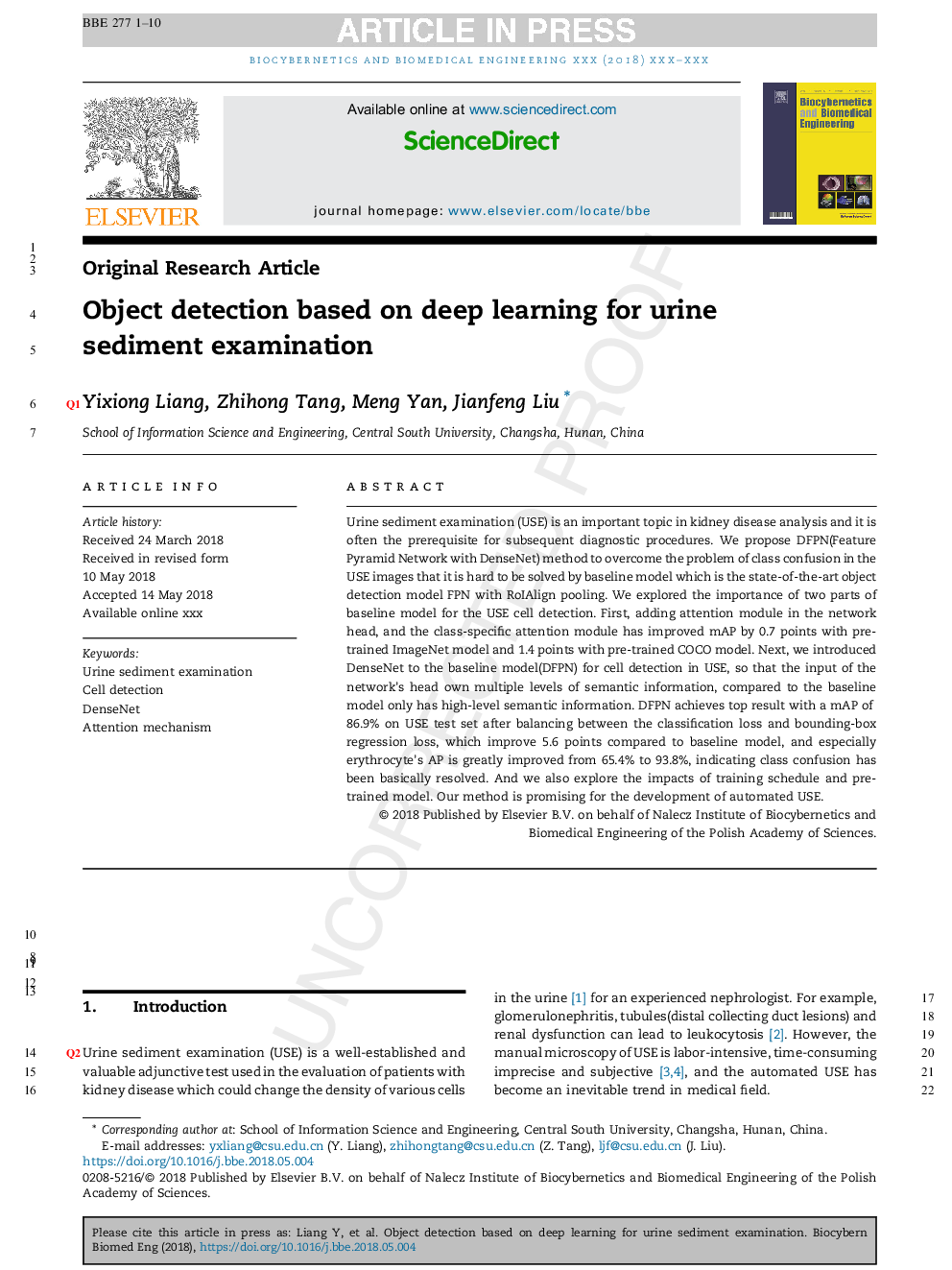 Object detection based on deep learning for urine sediment examination