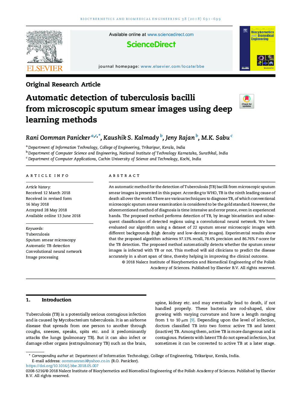 Automatic detection of tuberculosis bacilli from microscopic sputum smear images using deep learning methods