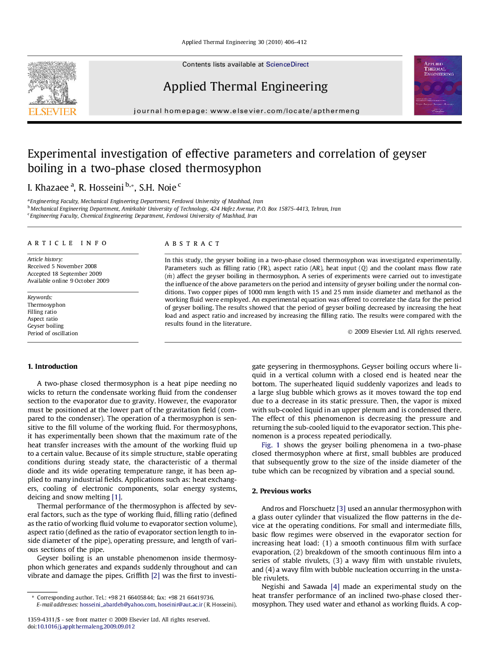 Experimental investigation of effective parameters and correlation of geyser boiling in a two-phase closed thermosyphon