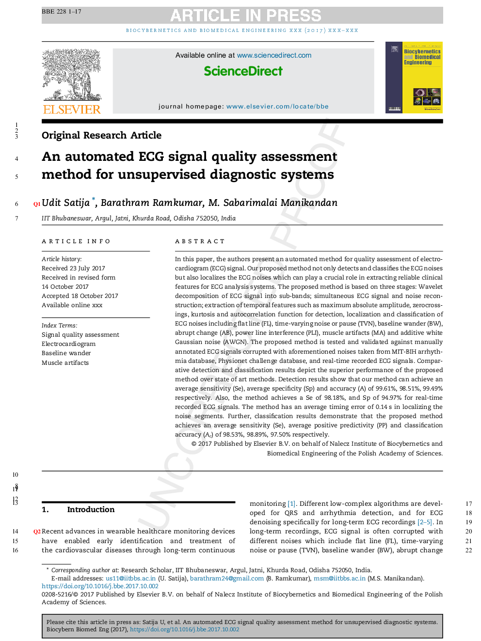 An automated ECG signal quality assessment method for unsupervised diagnostic systems