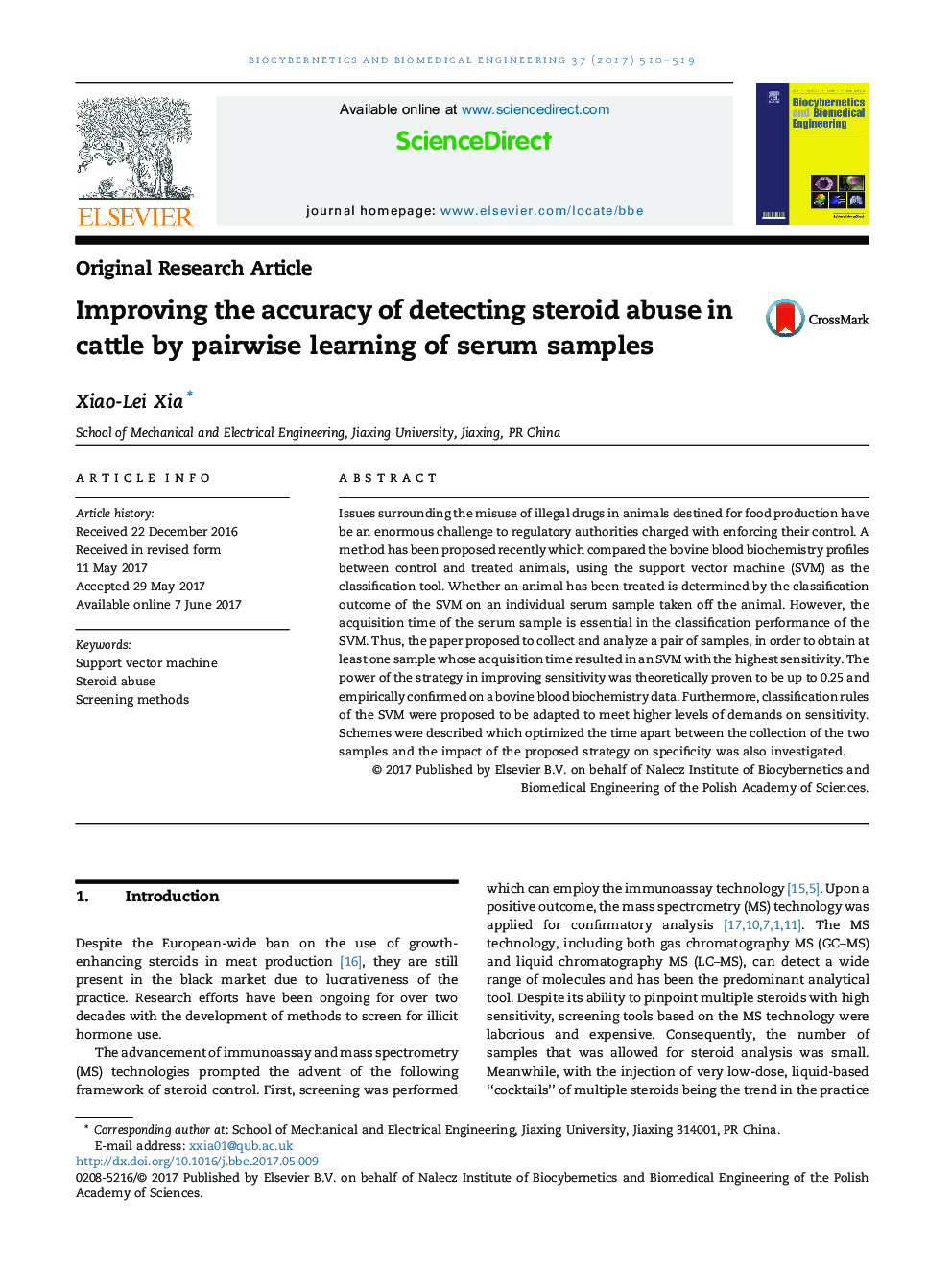 Improving the accuracy of detecting steroid abuse in cattle by pairwise learning of serum samples