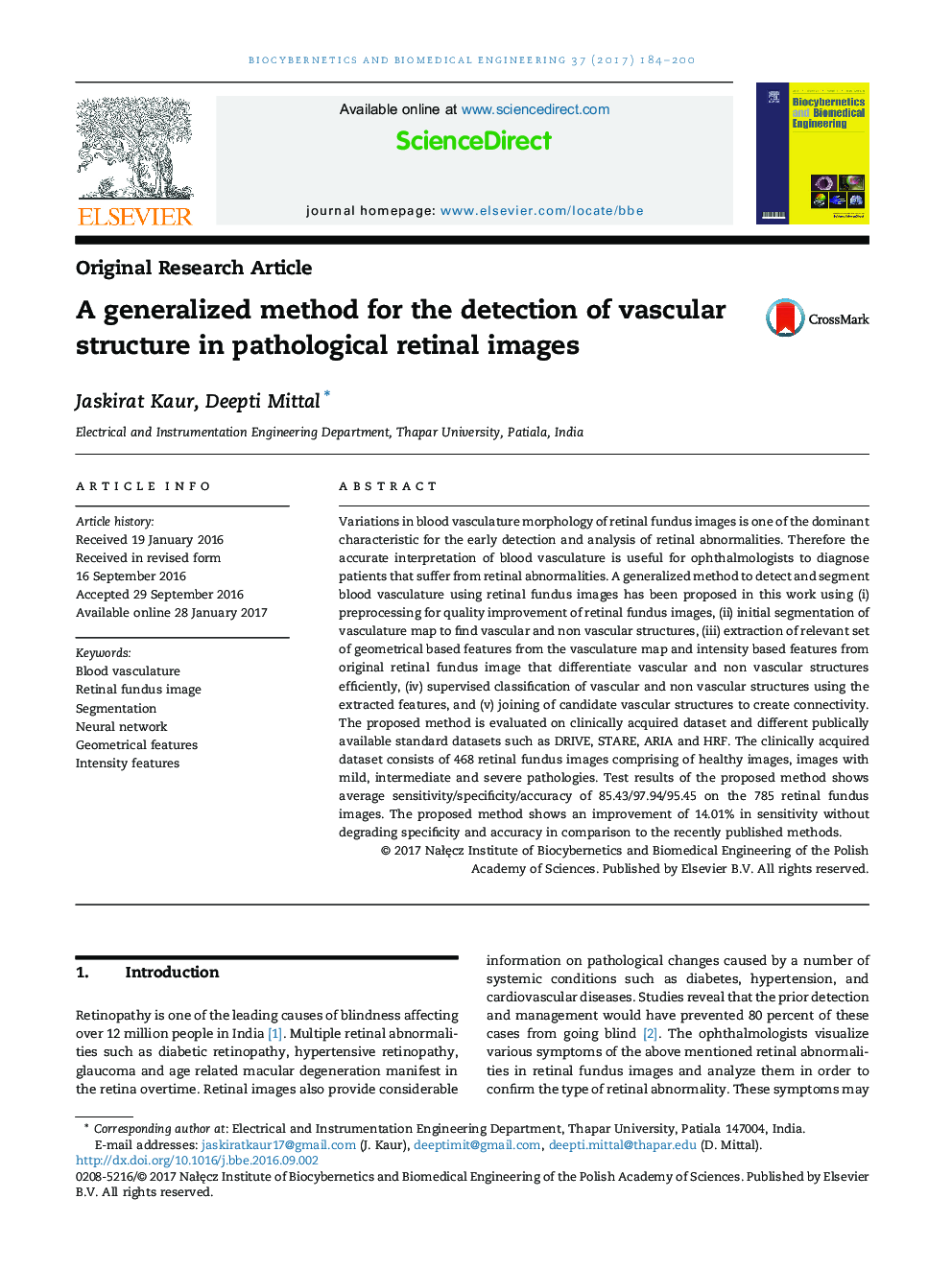 A generalized method for the detection of vascular structure in pathological retinal images