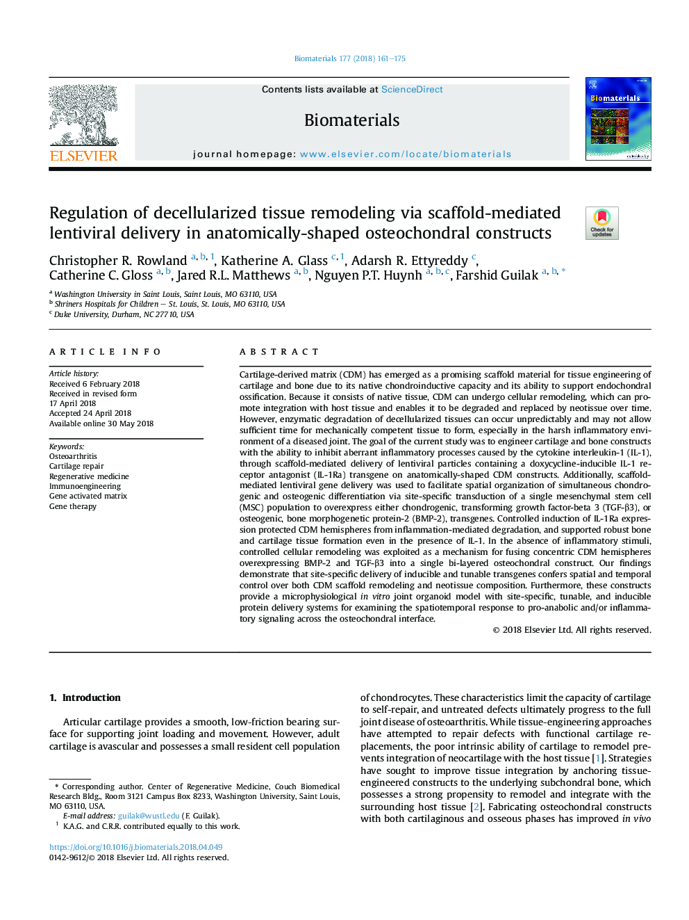 Regulation of decellularized tissue remodeling via scaffold-mediated lentiviral delivery in anatomically-shaped osteochondral constructs