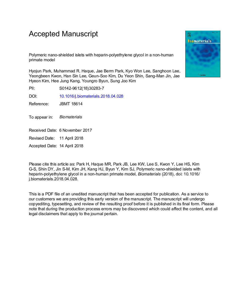 جزایر محافظ نانوذرات پلیمری با هپارین-پلی اتیلن گلیکول در یک مدل پریمات غیر انسانی 