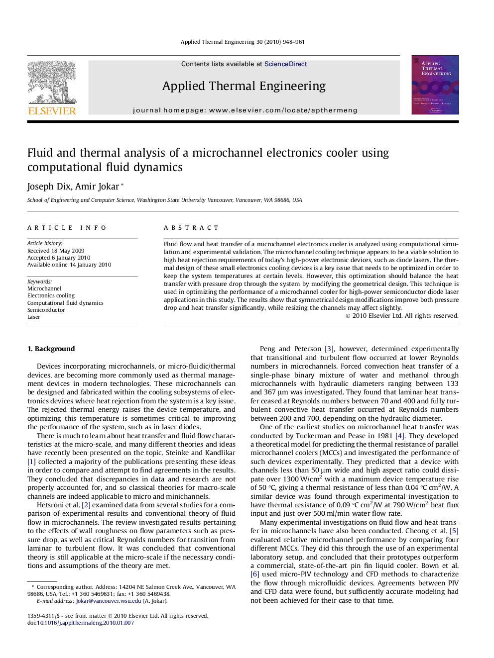 Fluid and thermal analysis of a microchannel electronics cooler using computational fluid dynamics