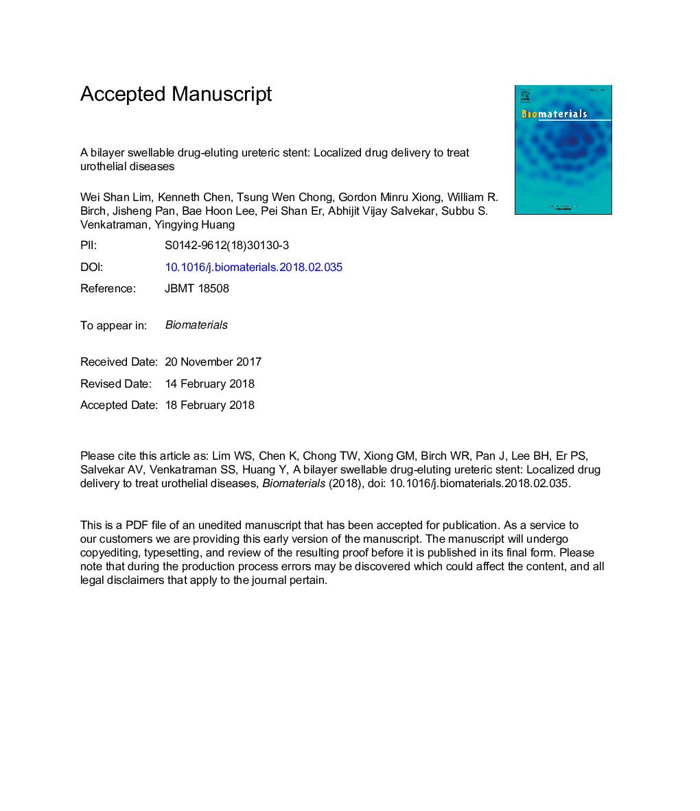 A bilayer swellable drug-eluting ureteric stent: Localized drug delivery to treat urothelial diseases